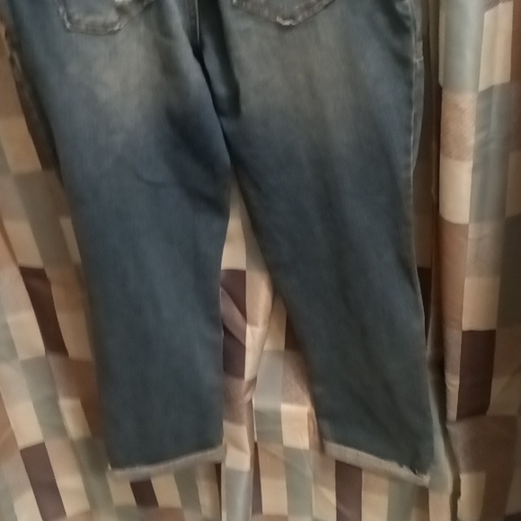 FINAL PRICE INDIGO BLUE cotton blue denim distressed overalls w elastic sides - Picture 14 of 16